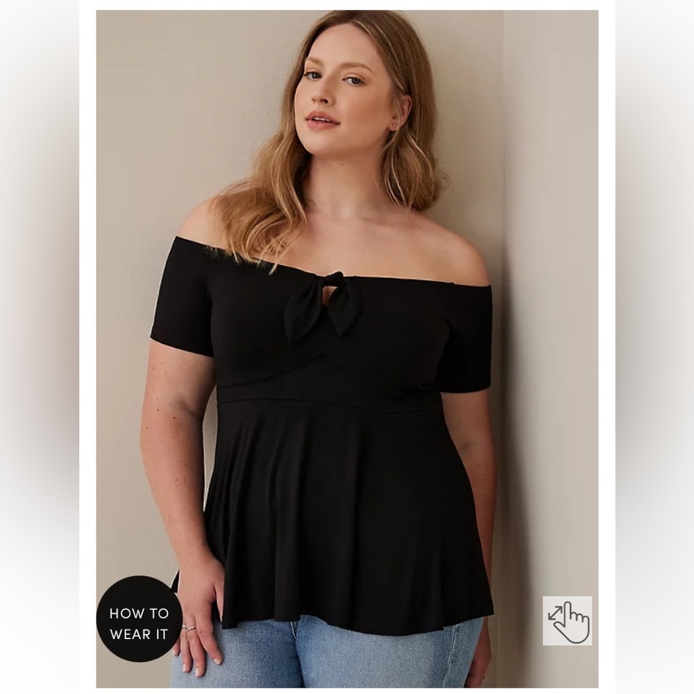 Torrid Babydoll Super Soft Tie-Front Off-Shoulder Top Size 0X NWT